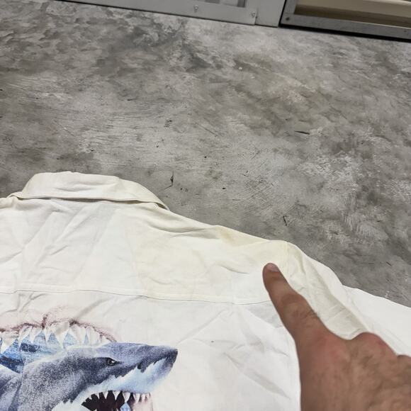 Vintage Shark Death Coast Size XL Cotton Dolphins Ropa De Playa Button READ DESC - Picture 2 of 6